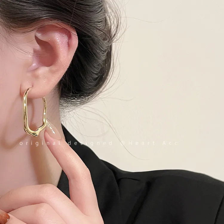 不规则金属大圆圈耳环女高级感几何素圈耳钉2025新款爆款百搭耳饰