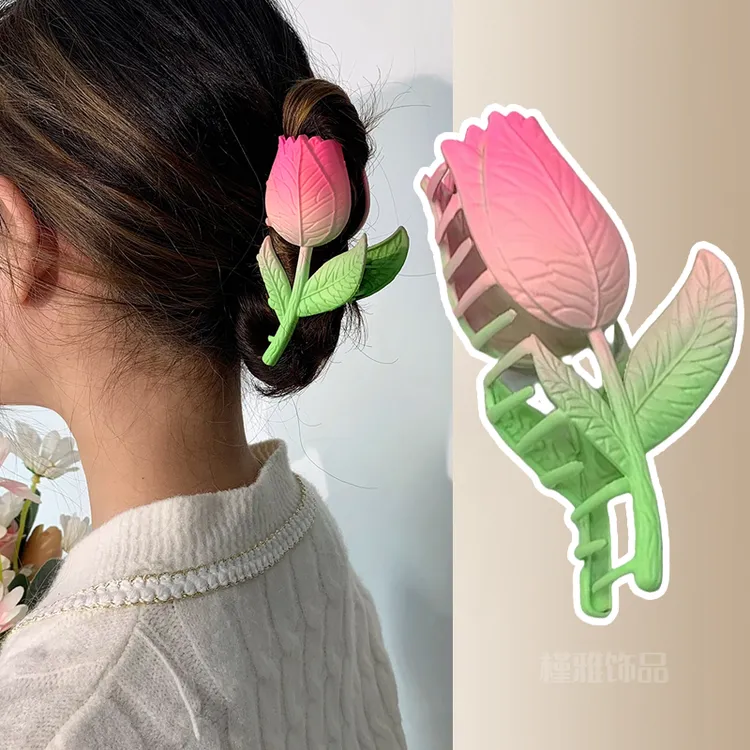 超仙郁金香抓夹高级感发夹女网红後脑勺大号鲨鱼青蛙扣盘发头饰卡