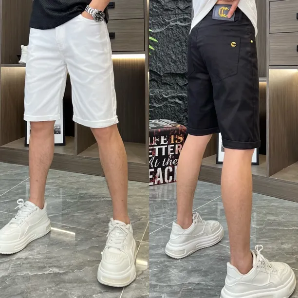 中裤薄款男士牛仔短裤轻奢短裤裤子直筒简约风薄款宽松纯色