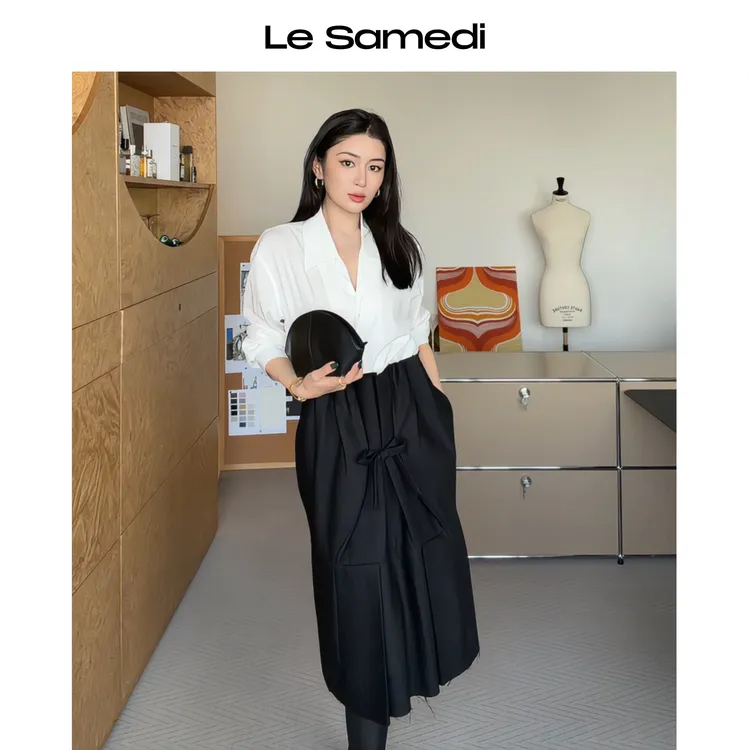 Le Samedi马油叶儿【夜宴蝴蝶】粗花鱼骨纹立裁打褶两穿抹胸半裙