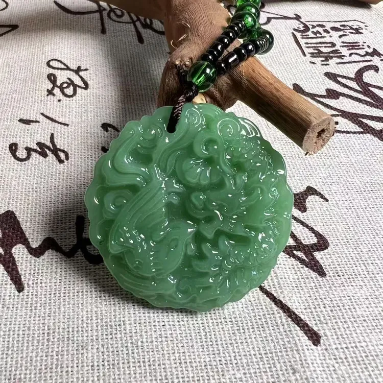 非金属仿水晶吊坠 龙凤呈祥仿玉石平安扣吊坠吉祥富贵饰品