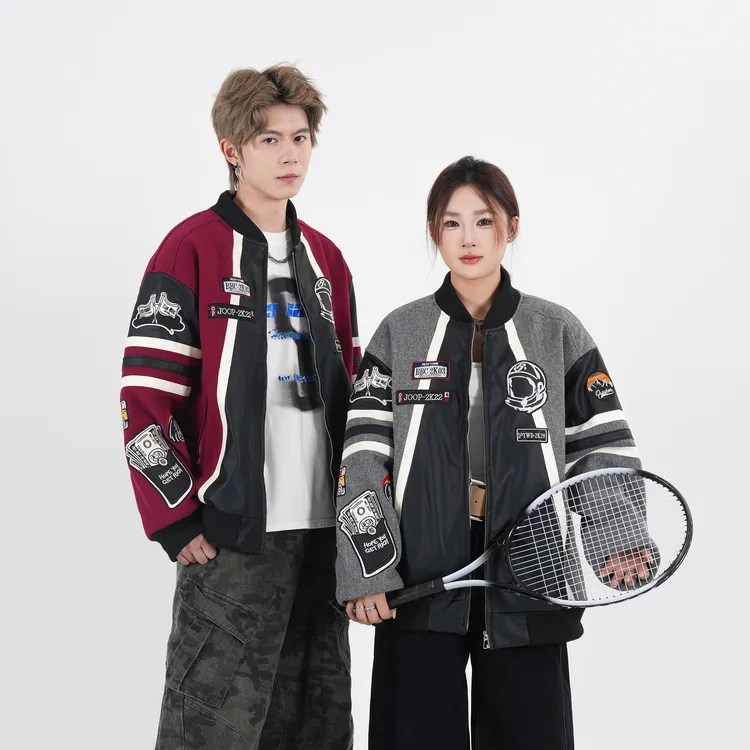 【GD系列】秋冬美式皮衣拼接机车服百搭高街加绒夹克外套YB-25106