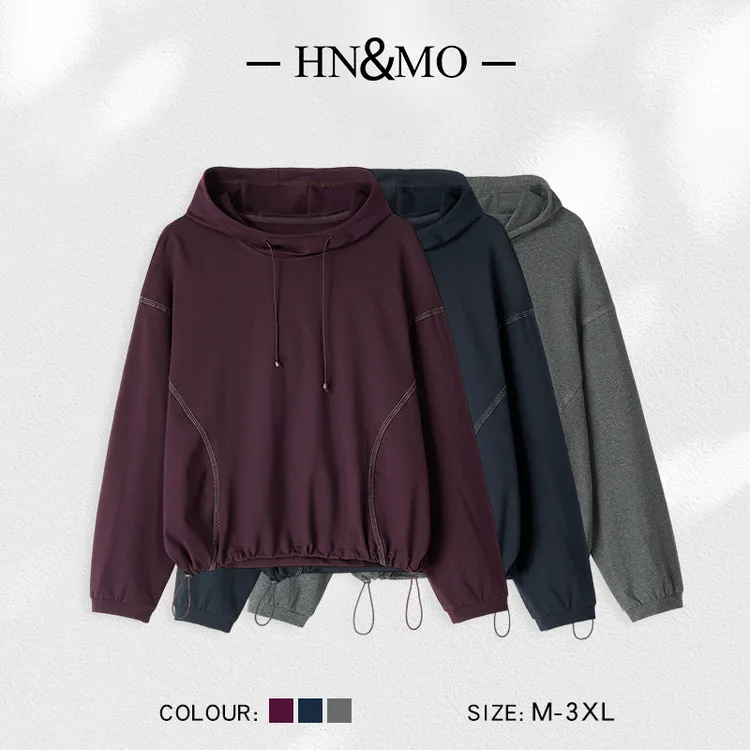 韩穆DA32510秋季2025新款抽绳连帽卫衣女装套头外套休闲慵懒风