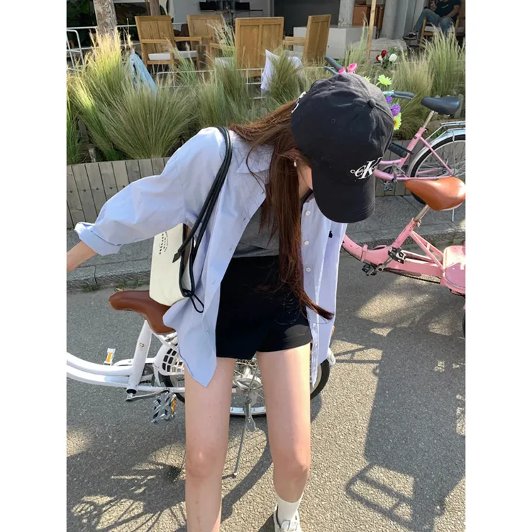韩版卡通刺绣polo领长袖衬衫女春夏装薄款休闲百搭气质衬衣