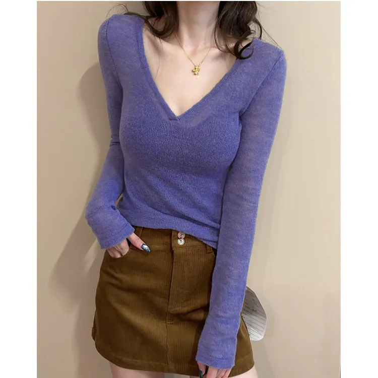 迪士意2025爆款打底衫女轻薄款秋冬V领洋气上衣长袖纯色修身显瘦