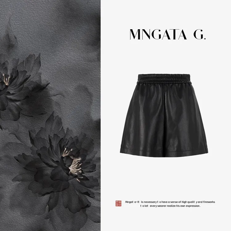 MNGATA G.宫小妍【雅致皮短】羊皮早秋新中式中国风真皮短裤5052759