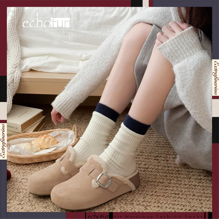【艾菲丽娜2.0版】冬季加厚拉绒羊毛袜保暖双螺口中筒袜ins潮堆堆袜