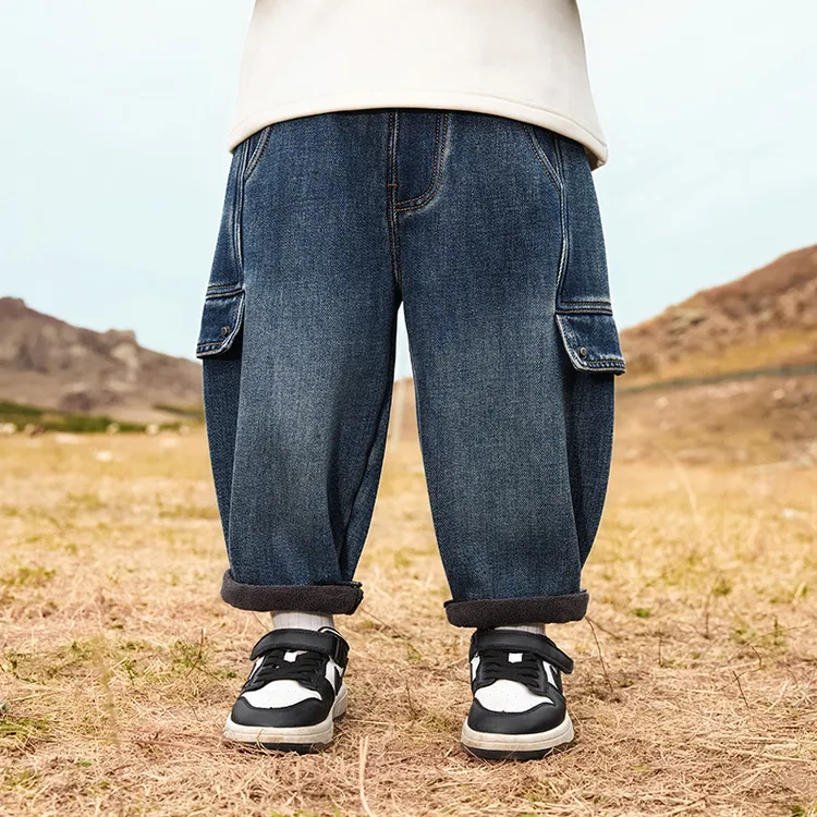 男童加绒牛仔裤儿童裤子冬季宝宝加厚休闲小童秋冬款男孩冬装长裤