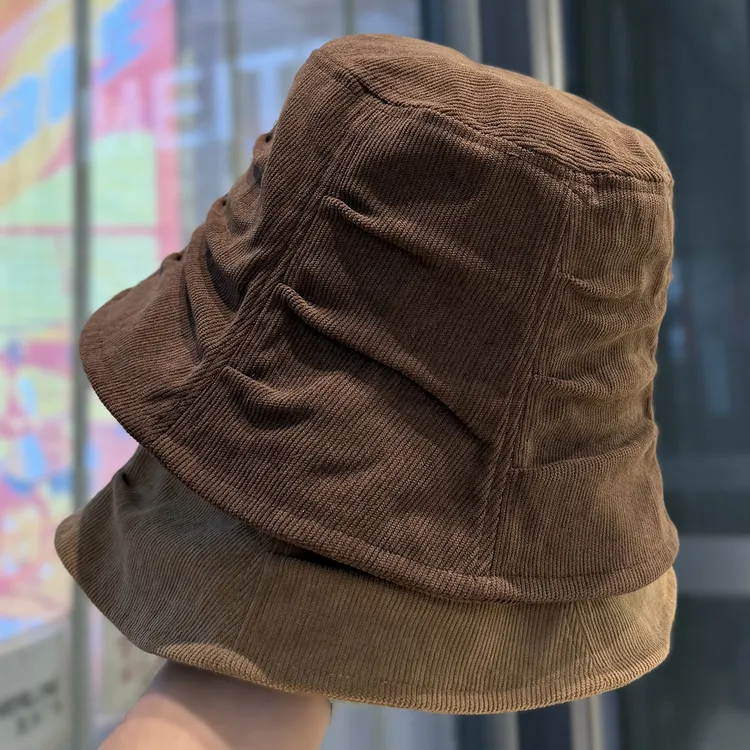 韩版复古褶皱灯芯绒渔夫帽子女2025新款秋冬季百搭显脸小遮脸盆帽