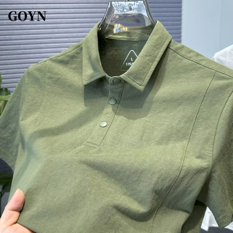 GOYN时尚男士老钱风t恤夏季薄款翻领纯色百搭男装透气休闲短袖T恤