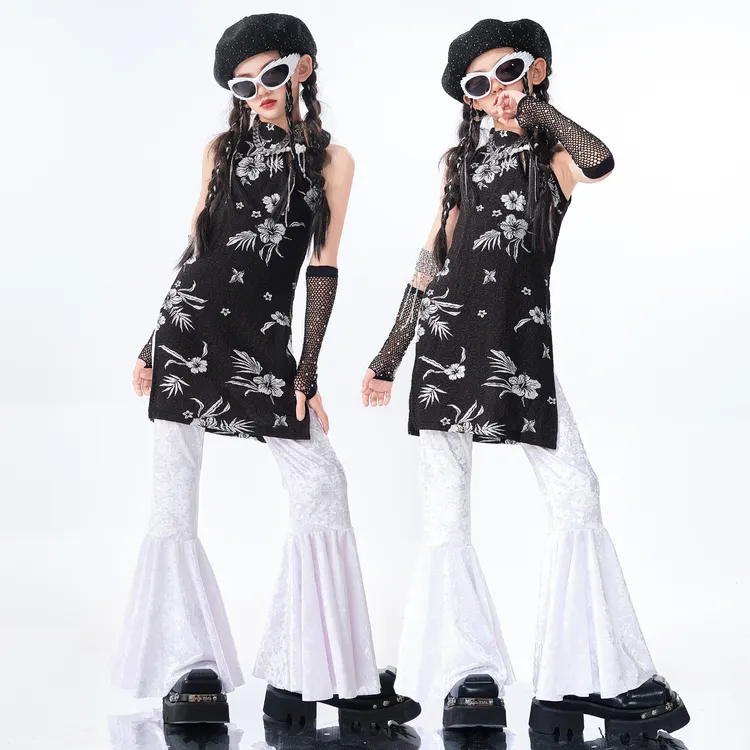 女童jazz爵士舞服装女孩子时髦中国风舞台走秀潮服街舞表演出服装
