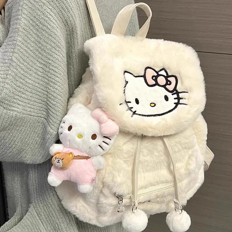 【宝贝】可爱KT猫双肩包毛绒包包女三丽鸥凯蒂猫书包小众百搭背包