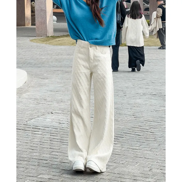 001高腰宽松显瘦阔腿拖地直筒牛仔裤女2025春秋新款设计感小众百