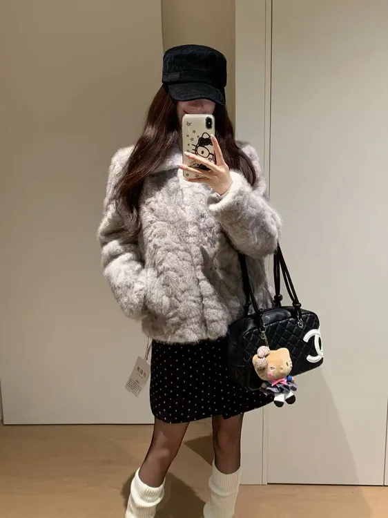 渔渔专属2.0版 雪落少女 环保小湖羊毛毛外套女韩系短款皮草外套