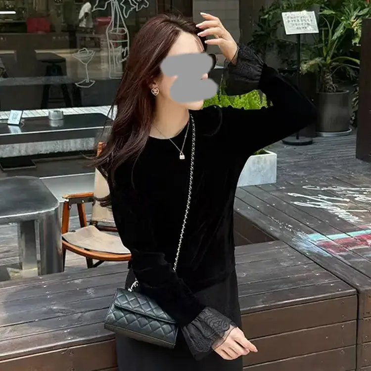 2025秋季新款衣服女韩系日常通勤百搭纯色设计感圆领小众洋气T恤