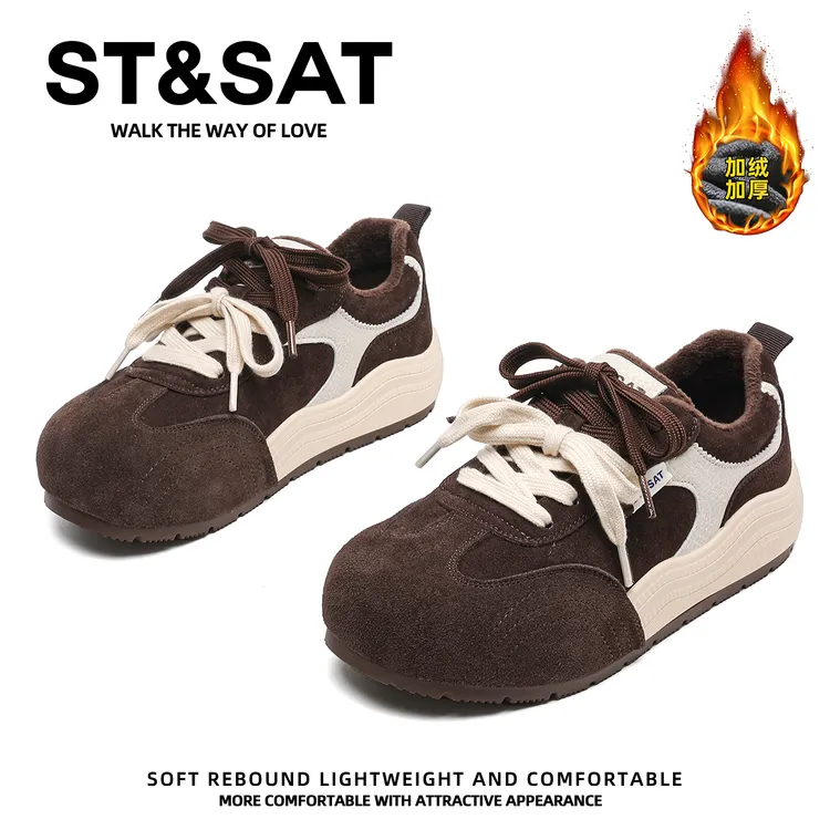 星期六真皮丑萌爆款学院风德训鞋女2025新款秋时髦复古加绒阿甘鞋