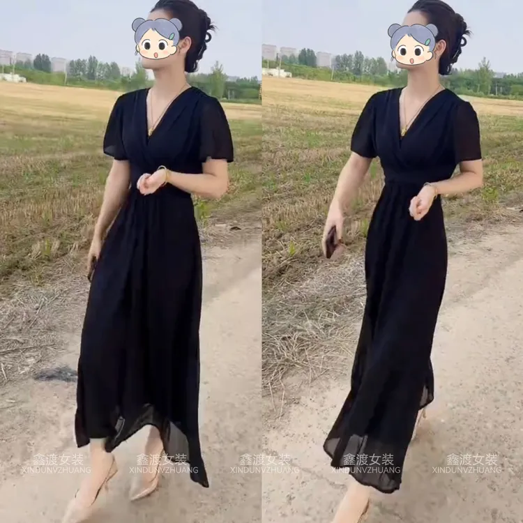 2025夏季新款时尚显瘦气质女士网红洋气连衣裙百搭款D21195