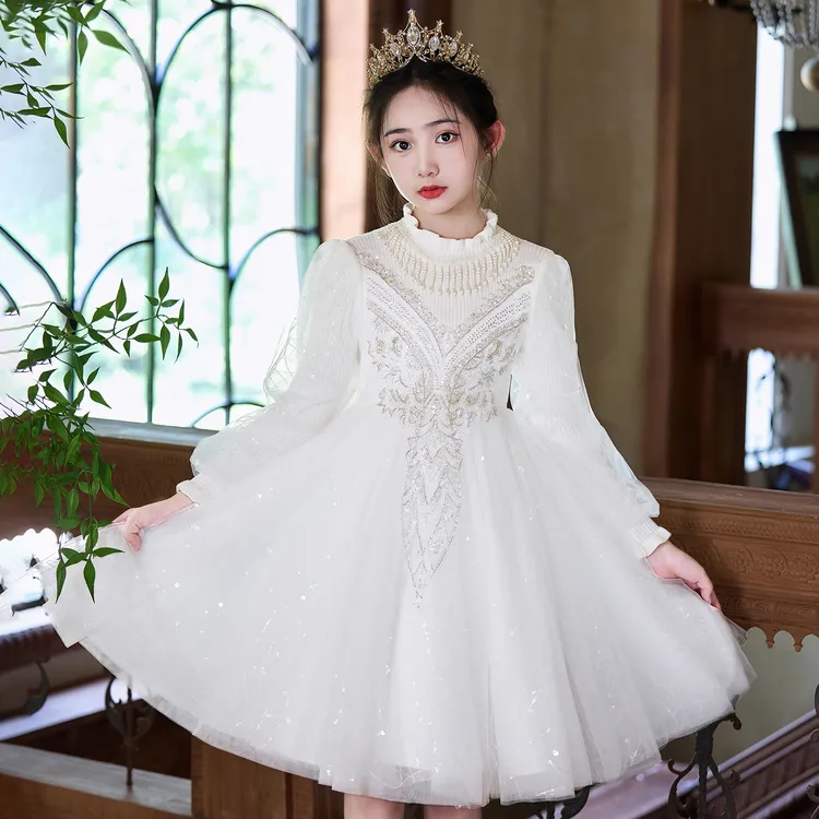 女童生日礼服高端洋气儿童主持人钢琴走秀表演服花童婚礼裙子秋冬