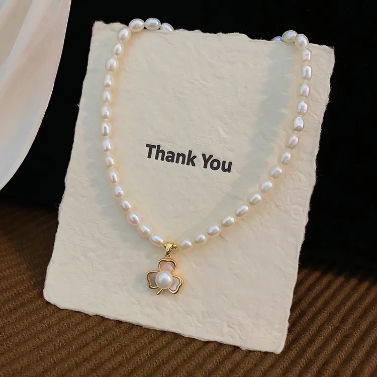 5mm高品质天然淡水珍珠项链女气质三叶草吊坠精致百搭时尚锁骨链