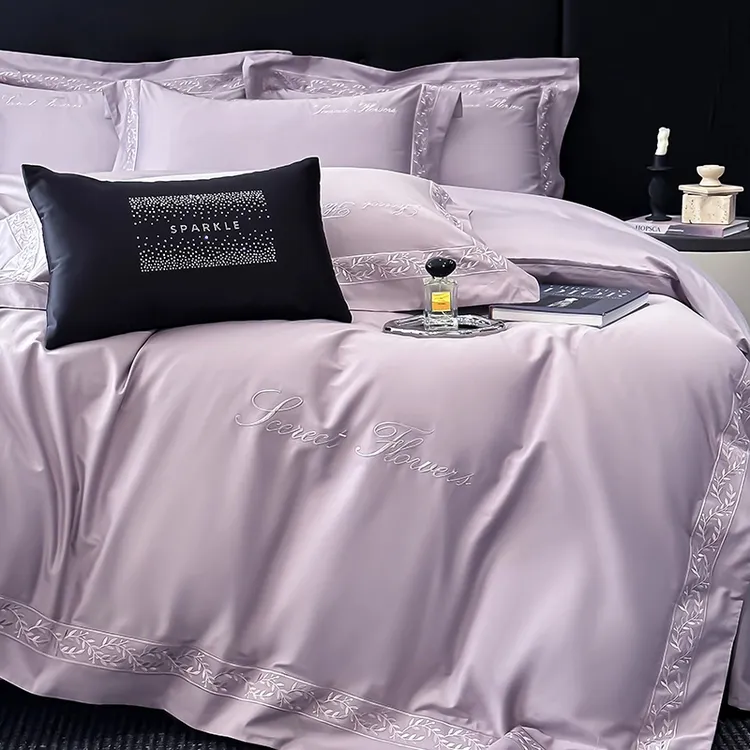 富安娜高端A类长绒棉四件套纯棉全棉床单被套刺绣裸睡床上用品