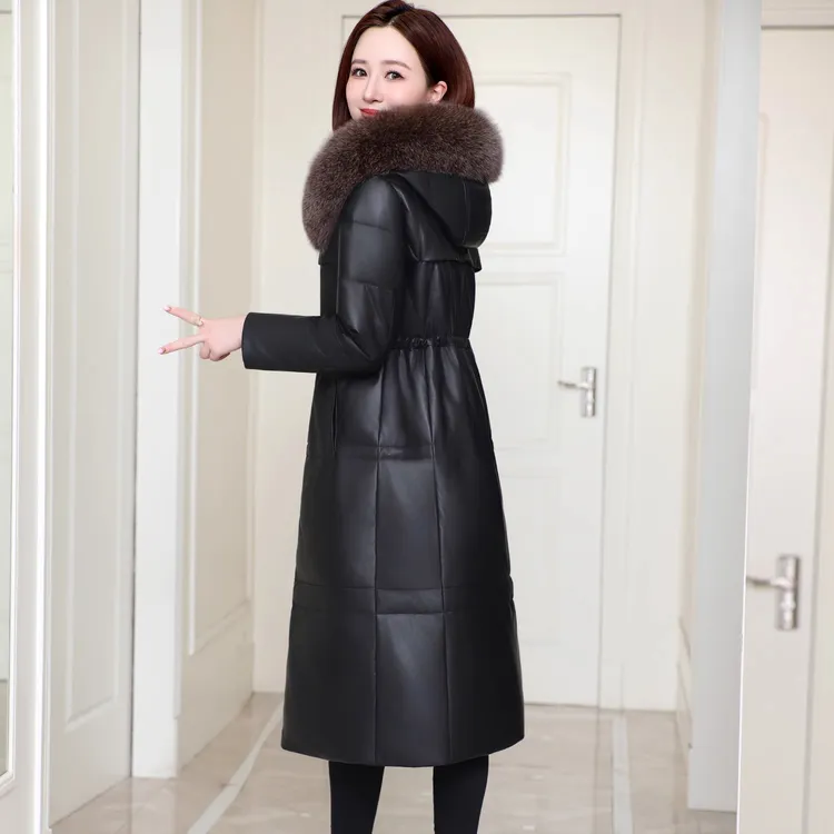 海宁真皮羽绒服女长款过膝2025新款冬季绵羊皮皮衣白鸭绒保暖外套