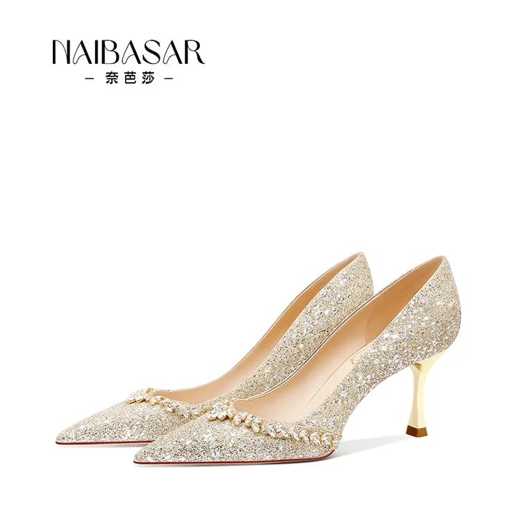 奈芭莎热卖爆款婚鞋女旗袍不累脚新娘鞋浅口高跟鞋气质礼服结婚鞋