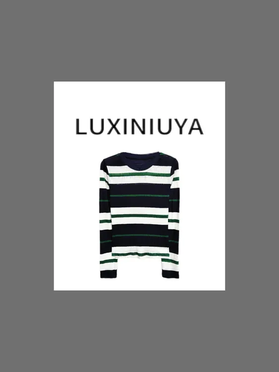 【LUXINIUYA】条纹日记 ‘兰精天丝+绵羊毛’撞色时尚条纹上衣#QDS167