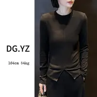 【樱子家】3125F简约百搭圆领打揽线开叉长袖上衣