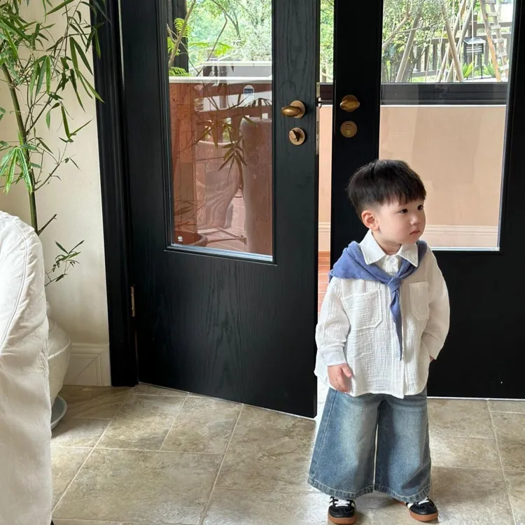 童装男童韩版新款男宝宝多巴胺纯色针织披肩单排扣衬衫Polo领套装
