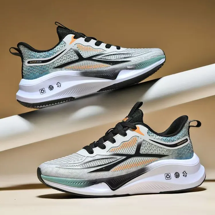 2025男鞋春秋新款网面透气平底跑步运动鞋男款休闲鞋时尚轻便