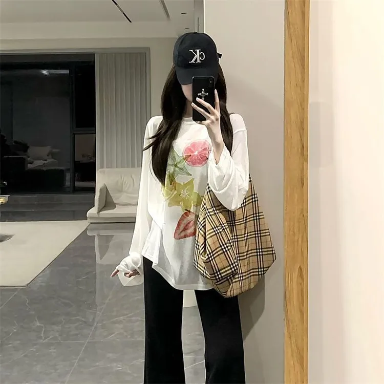 【ZHAP】新款早秋款防晒罩衫长袖t恤上衣女多巴胺简约厚实高街显瘦
