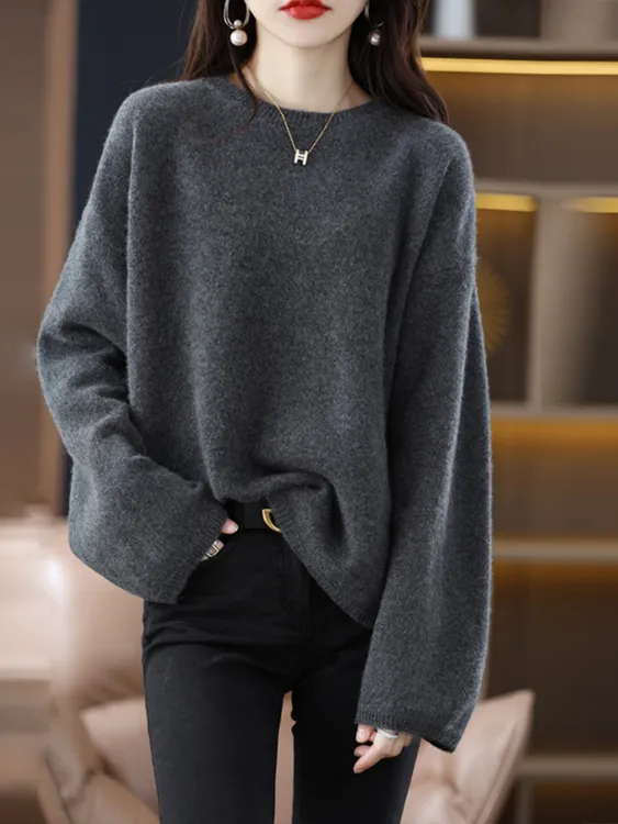 毛衣女款洋气2025新款秋冬灰色慵懒风宽松显瘦遮肚打底大码针织衫