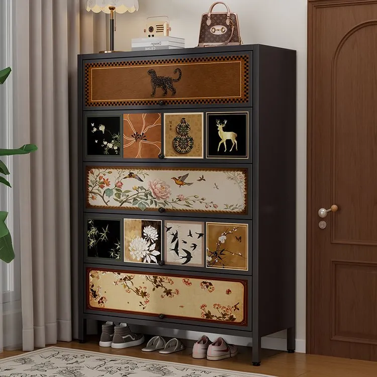 新疆西藏包邮中古风钢制印花鞋柜家用入户玄关柜收纳柜大容量落地