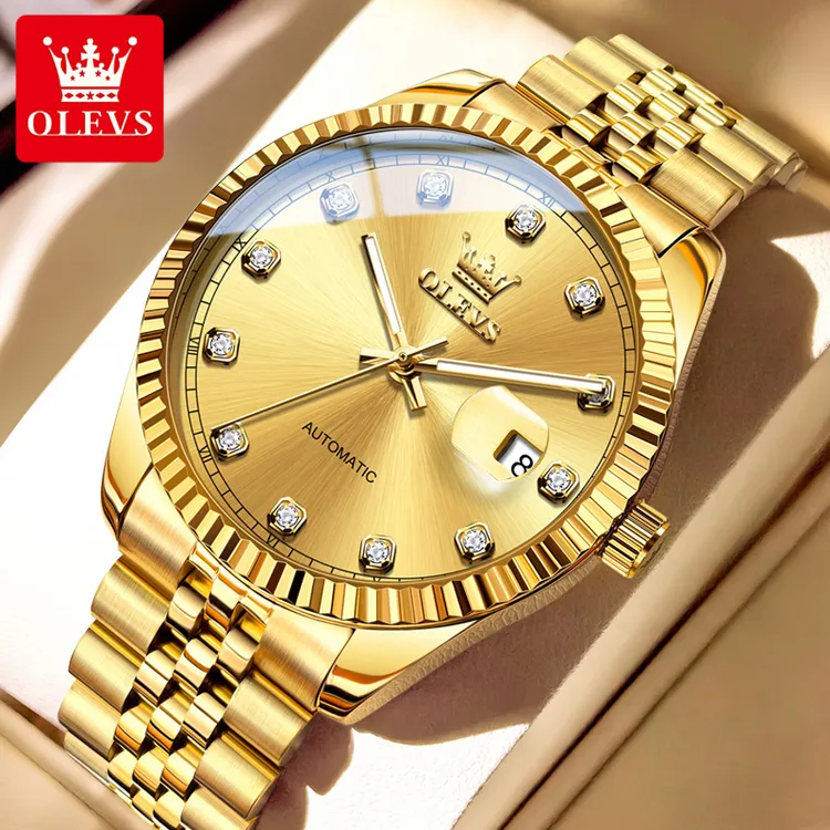 瑞士名表土豪金色日志镶钻金表超薄手表男士全自动机械表防水腕表