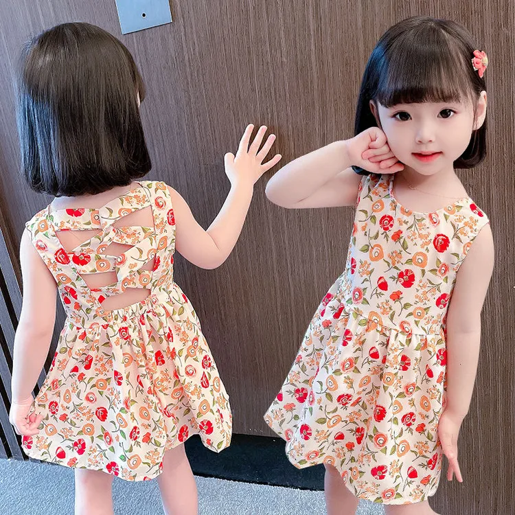 女童连衣裙女童公主裙2025夏季薄款儿童裙子小女孩洋气露背裙子