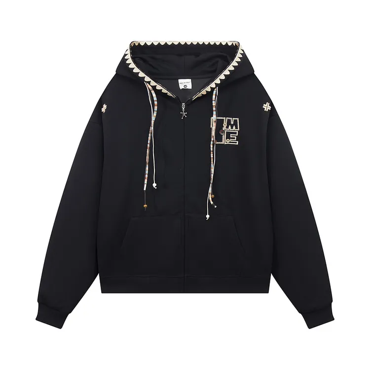 美式复古街头民族风刺绣连帽卫衣欧美中性风学生宽松休闲帽衫春季