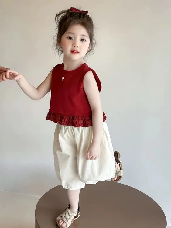 女童夏装无袖套装2025新款儿童背心时髦两件套女宝宝夏季洋气衣服