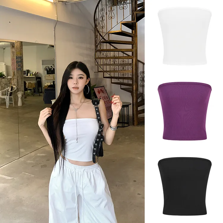 美式辣妹无袖抹胸吊带白色背心女夏百搭露脐上衣
