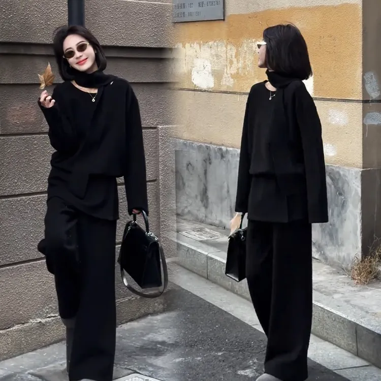 2025秋冬新款时尚显瘦气质网红高档套装女高级百搭宽松大码两件套