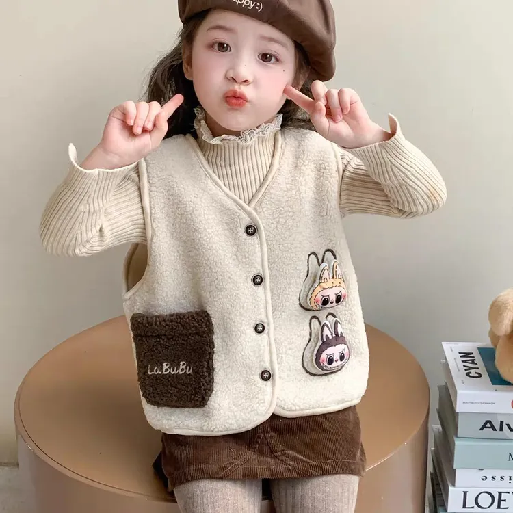 拉布布女童摇粒绒马甲秋冬2025新款儿童加厚马夹洋气宝宝背心外套