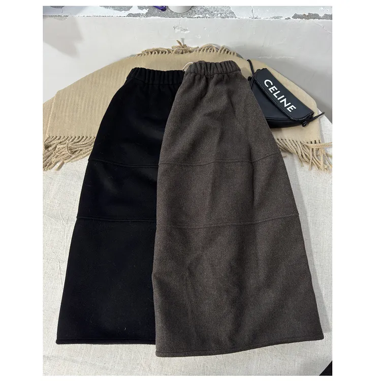 Q349 秋冬新款女士休闲时尚百搭宽松松紧腰毛呢半身裙包臀裙