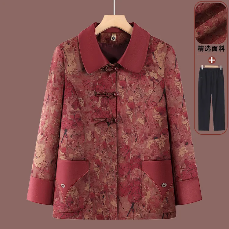 老年人秋装女妈妈外套新款奶奶春秋季新中式洋气上衣服老太太翻领