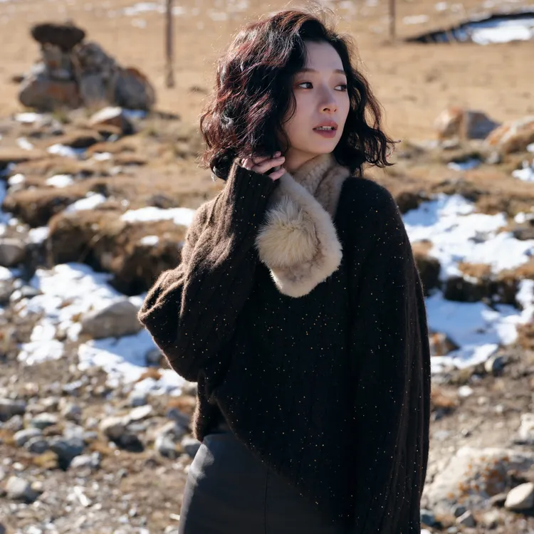 西子/【帕尼尼】100%牦牛绒彩点花纱绞花针织衫/MSTJ0841