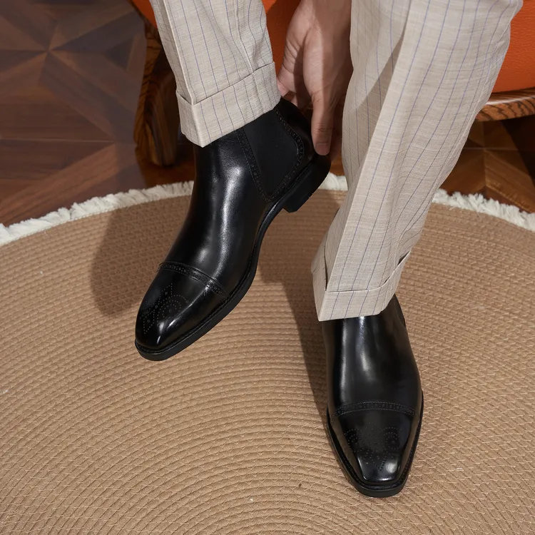 跃绅仕冬季雕花尖头高帮切尔西英伦风切尔西男士切尔西男靴YG-184