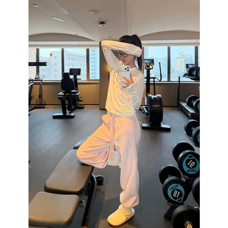 Multi Math弧形卫裤/秋冬棉百搭松弛感抽绳宽松休闲弯刀阔腿裤