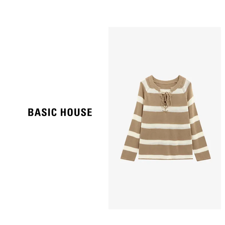 Basic House/百家好条纯欲慵懒风纹修身显瘦针织衫-B0625B5KVF2