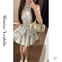 【mimius】肉 夏日甜豆富家千金钉珠无袖上衣+裙裤（松紧腰） G05323