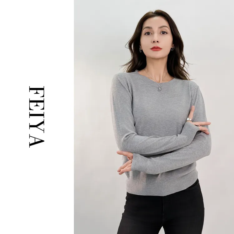 圆领女薄款毛针织衫雾霾蓝针织衫打底衫加厚毛衣AJYY201