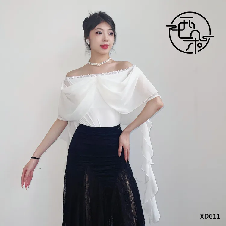 西朵舞服清凉飘逸女士摩登舞练功服褶皱优雅成人上衣XD611