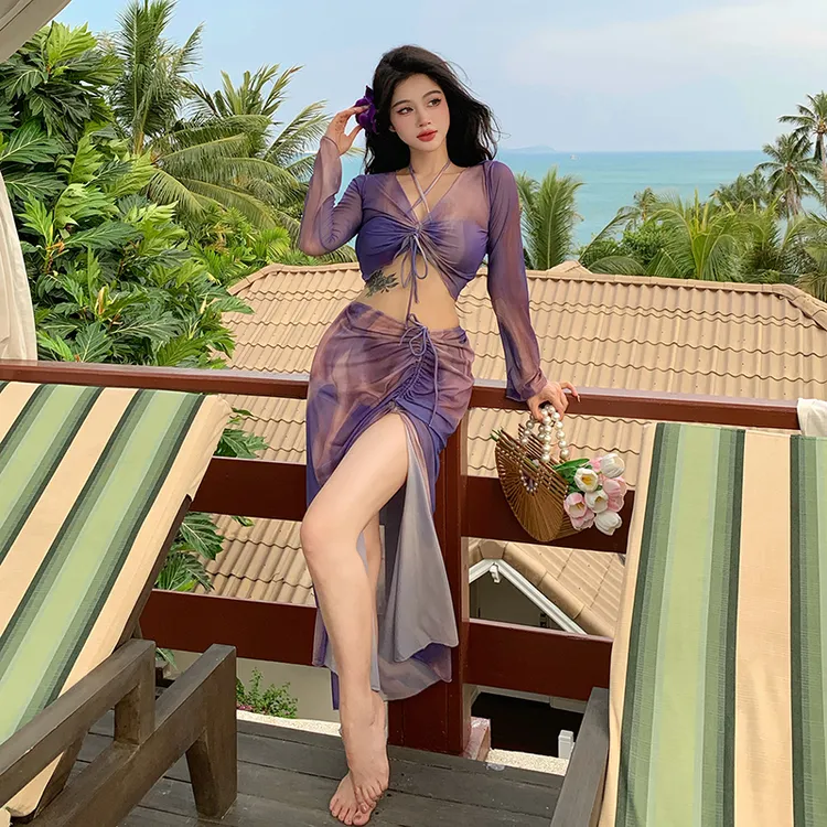 辣妹沙滩泳衣女大码分体性感比基尼小胸微胖mm显瘦ins度假风长裙